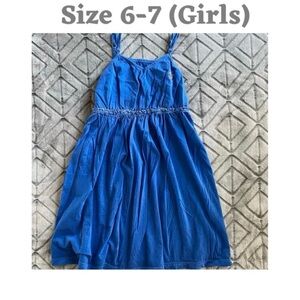 True Religion Girls Blue Knit Sundress 6-7 Sleeveless Adjustable Straps Logo